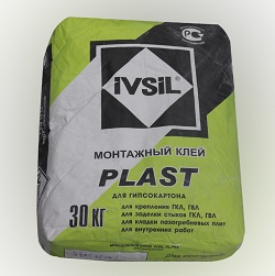 IVSIL PLAST (30кг.) монтажный клей для гипсокартона, для внутренних работ,  минерального утеплителя и пенопласта (40шт.\под.)