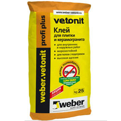 Клей для керамогранита и камня WEBER.VETONIT Profi +, 25 кг (48шт/под)  